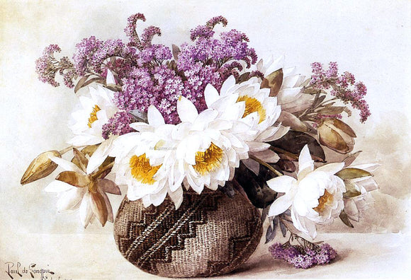  Raoul Paul Maucherat De Longpre Flowers in an Indian Basket - Art Print