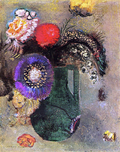 Odilon Redon Flowers in Green Vase with Handles - Art Print
