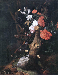  Rachel Ruysch Flowers on a Tree Trunk - Art Print