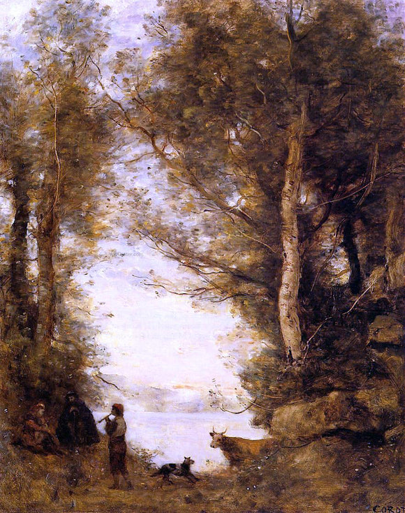  Jean-Baptiste-Camille Corot Flute Player at Lake Albano - Art Print