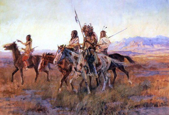  Charles Marion Russell Four Mounted Indians - Art Print