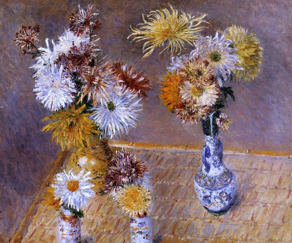  Gustave Caillebotte Four Vases of Chrysanthemums - Art Print
