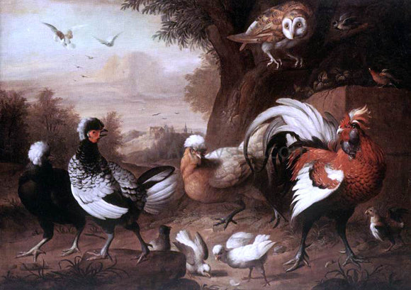  Jakab Bogdany Fowls and Owl - Art Print