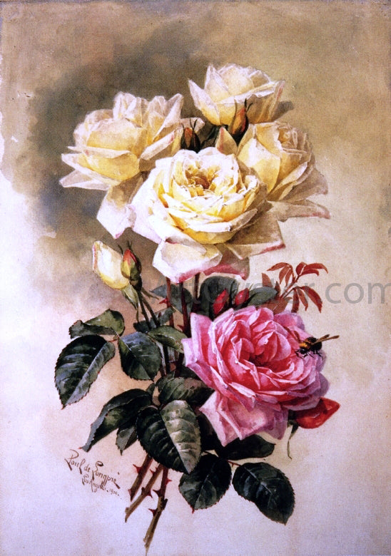  Raoul Paul Maucherat De Longpre French Bridal Roses - Art Print