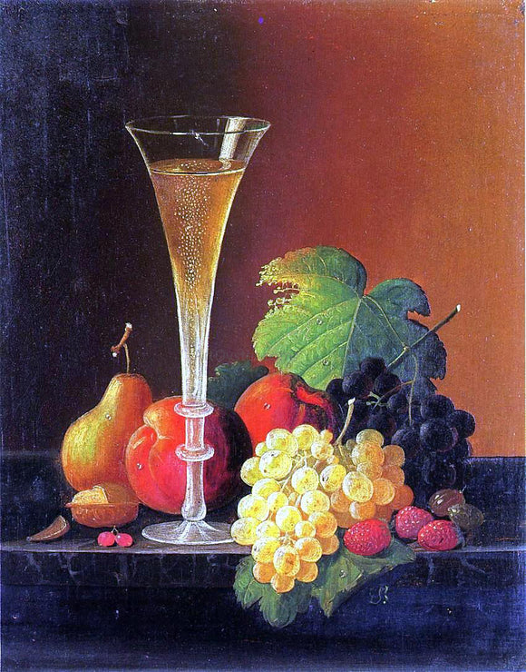  Severin Roesen Fruit and a Glass of Champagne on a Tabletop - Art Print