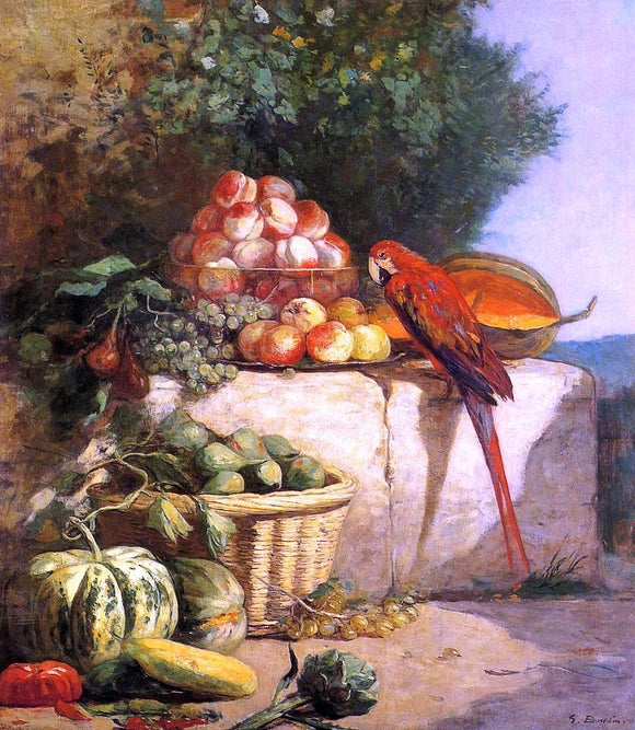  Eugene-Louis Boudin Fruit and Vegetables with a Parrot - Art Print