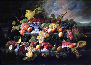  Severin Roesen Fruit Still Life with Wine Glass in a Landscape - Art Print