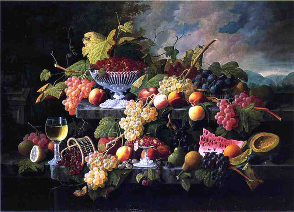  Severin Roesen Fruit Still Life with Wine Glass in a Landscape - Art Print