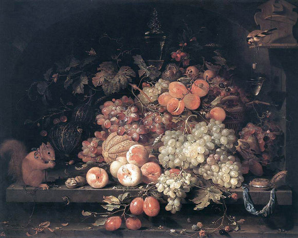  Abraham Mignon Fruit Still-Life with Squirrel and Goldfinch - Art Print