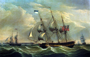  Robert Salmon Full Rigged Ships and a Brig off the Coast of England - Art Print