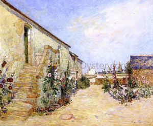  Ferdinand Du Puigaudeau Garden at Kervaudu, Hollyhocks - Art Print