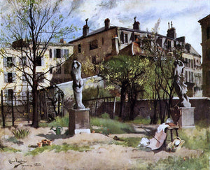  Carl Larsson Garden with Sculptures - Art Print