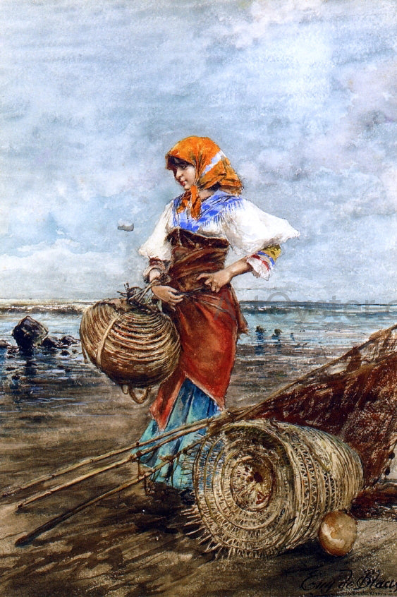  Eugene De Blaas Gathering Cockles at the Seashore - Art Print