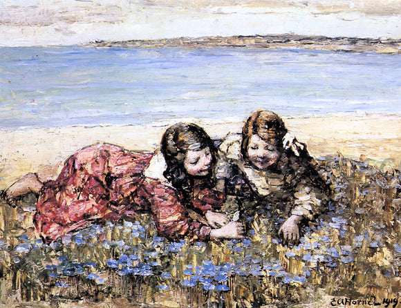  Edward Atkinson Hornel Gathering Flowers by the Seashore - Art Print