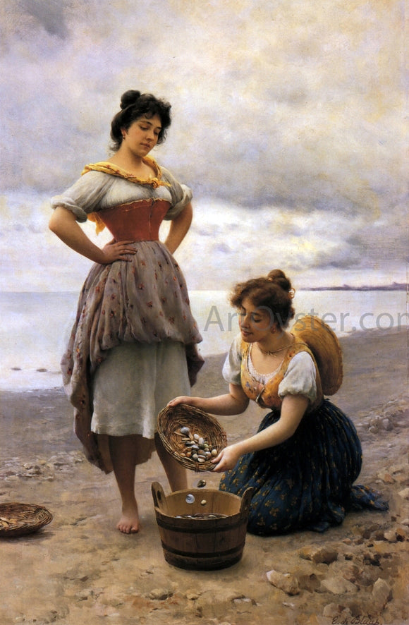  Eugene De Blaas Gathering Shells - Art Print