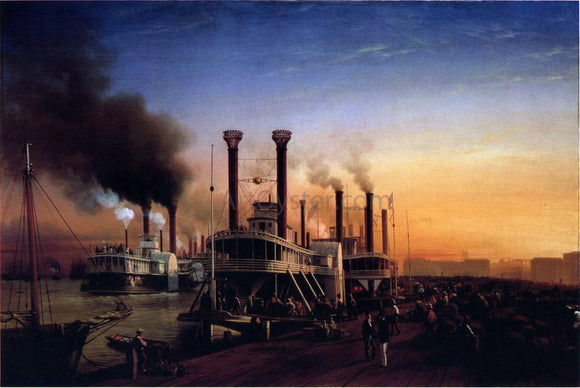  Hyppolite Sebron Giant Steaamboats at the Levee in New Orleans - Art Print