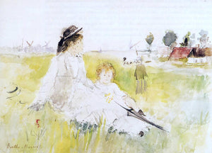  Berthe Morisot Girl and Child on the Grass - Art Print