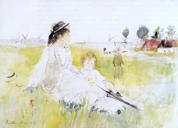  Berthe Morisot Girl and Child on the Grass - Art Print
