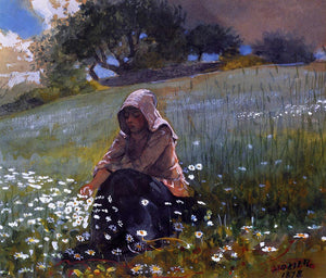  Winslow Homer Girl and Daisies - Art Print