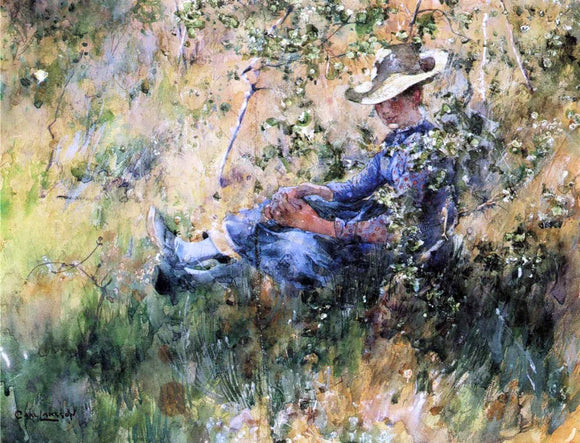  Carl Larsson A Girl by a Flowering Hawthorn Bush - Art Print