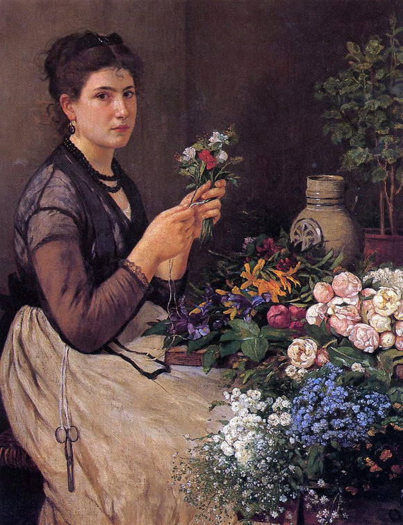  Otto Scholderer Girl Cutting Flowers - Art Print