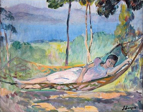  Henri Lebasque Girl in a Hammock in Cannes - Art Print