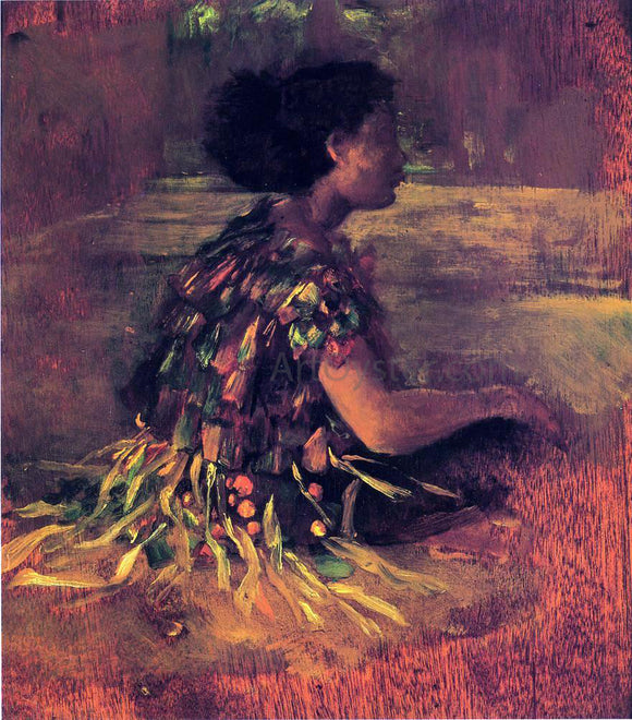  John La Farge Girl in Grass Dress (also known as Seated Samoan Girl) - Art Print