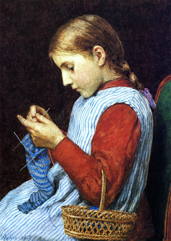  Julian Alden Weir Girl Knitting - Art Print