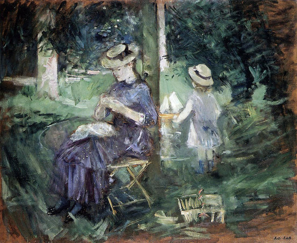  Berthe Morisot Girl Sewing in a Garden - Art Print