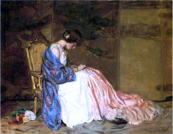  Jr. William Wallace Gilchrist Girl Sewing - The Party Dress - Art Print