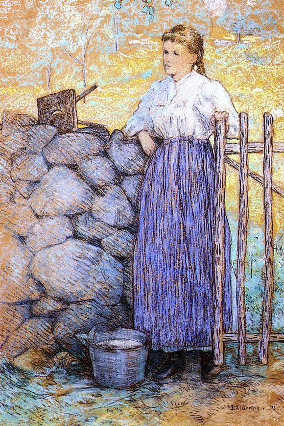  Julian Alden Weir Girl Standing by a Gate - Art Print