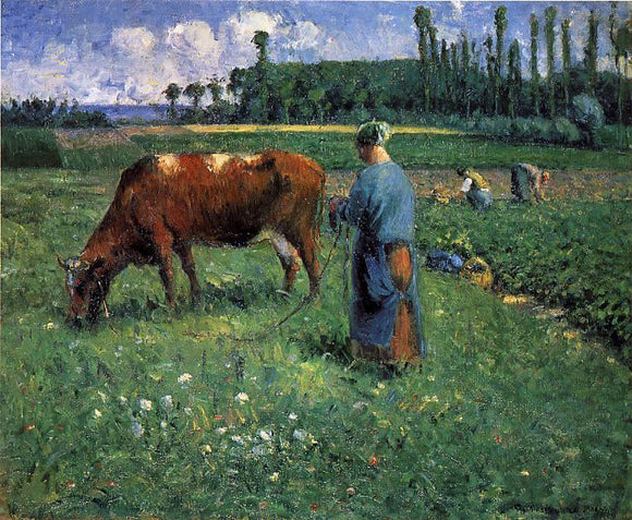  Camille Pissarro A Girl Tending a Cow in a Pasture - Art Print
