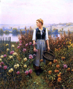  Daniel Ridgway Knight Girl with a Basket in a Garden - Art Print