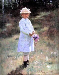  Ilia Efimovich Repin Girl with Flowers, Daughter of the Artist - Art Print