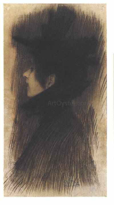  Gustav Klimt Girl with Hat and Cape in Profile - Art Print