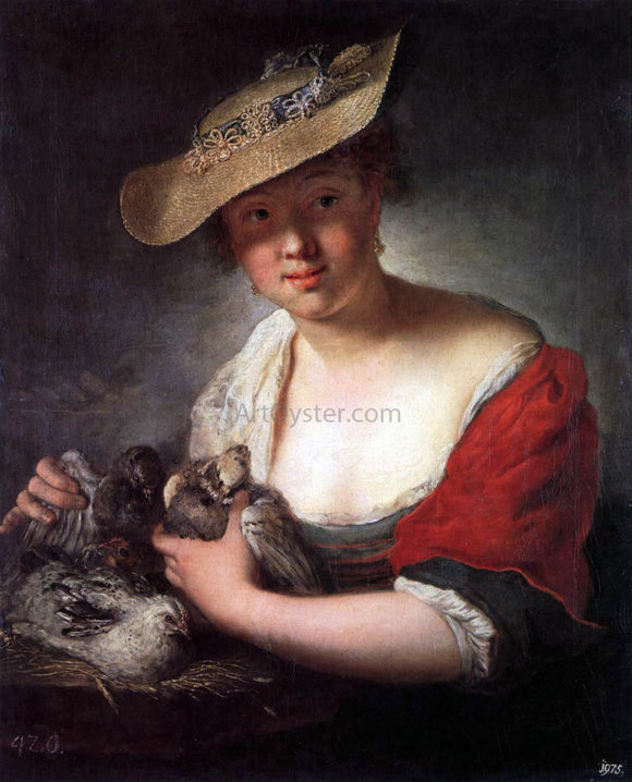  Antoine Pesne Girl with Pigeons - Art Print