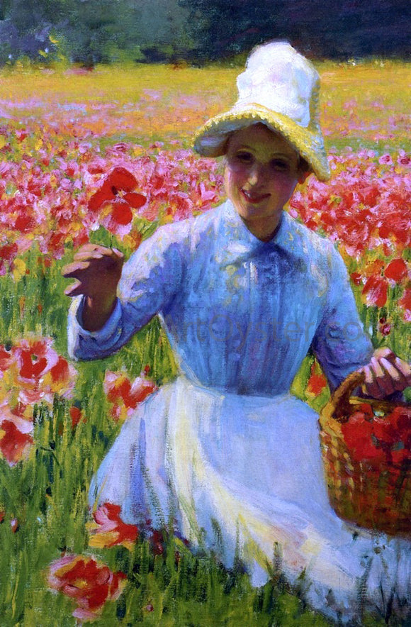  Robert Vonnoh Girl with Poppies - Art Print