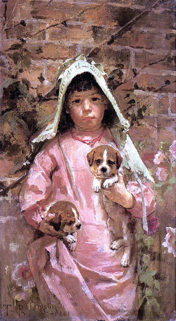  Theodore Robinson Girl with Puppies - Art Print