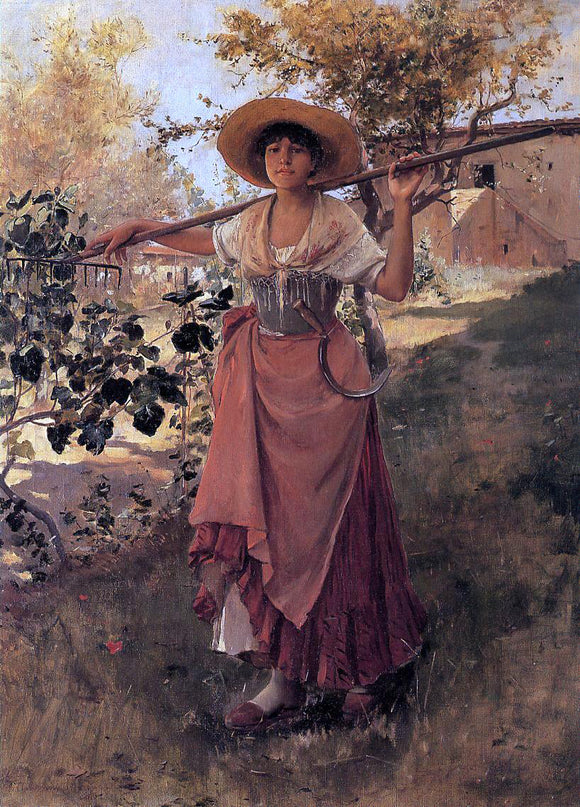  Frank Duveneck Girl with Rake - Art Print