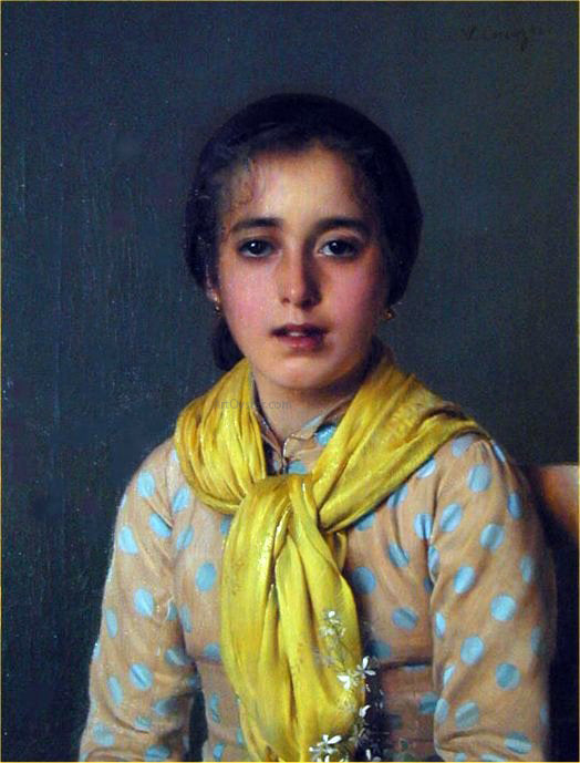  Vittorio Matteo Corcos Girl with Yellow Shawl - Art Print