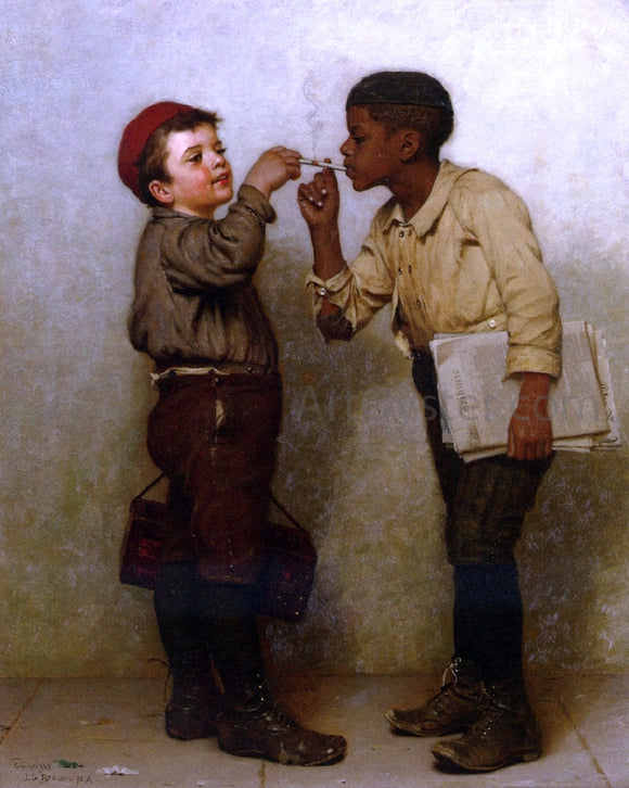  John George Brown Give Him a Light - Art Print