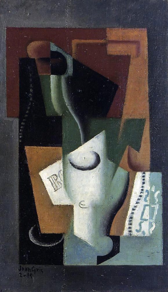  Juan Gris Glass and Bottle - Art Print