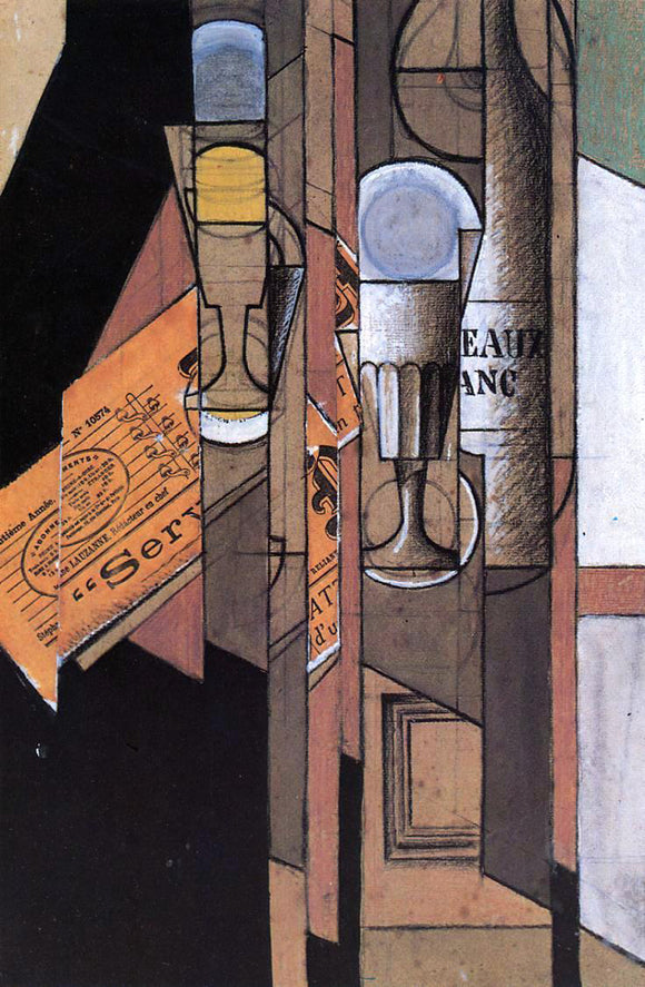  Juan Gris Glasses, Newspaper and Bottle of Wine - Art Print