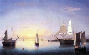  Fitz Hugh Lane A Gloucester Harbor at Sunset Scene - Art Print