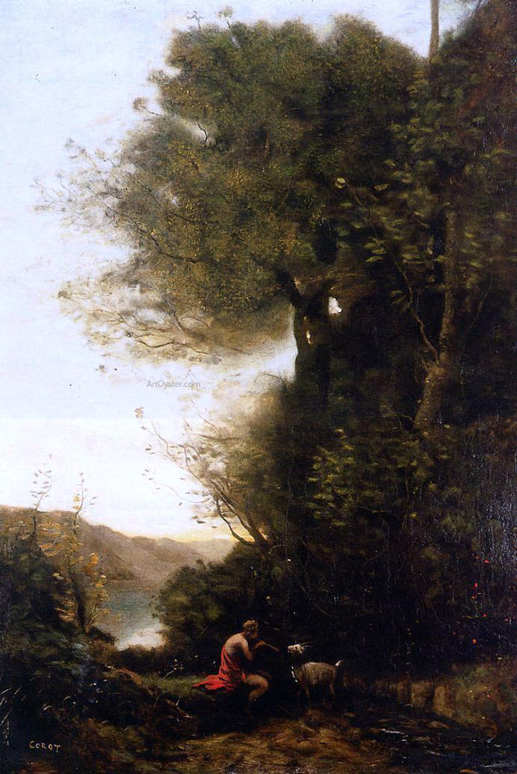  Jean-Baptiste-Camille Corot Goatherd Charming His Goat with a Flute - Art Print