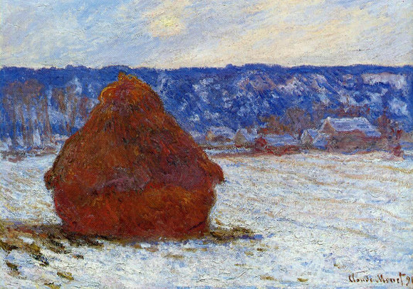  Claude Oscar Monet Grainstack in Overcast Weather, Snow Effect - Art Print