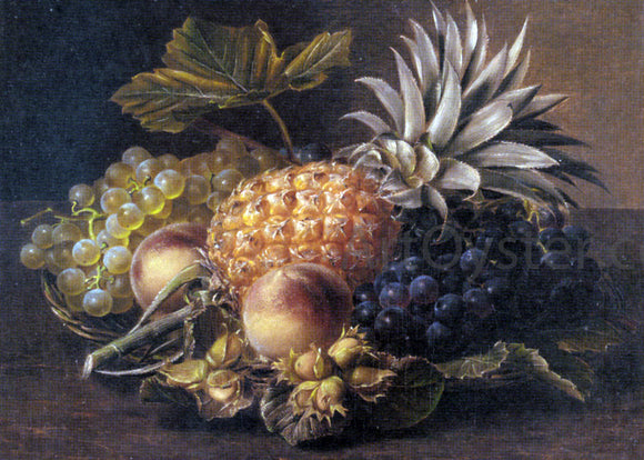  Johan Laurentz Jensen Grapes, a Pineapple, Peaches and Hazelnuts in a Basket - Art Print