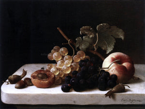  Emilie Preyer Grapes Acorns and Apricots on a Marble Ledge - Art Print