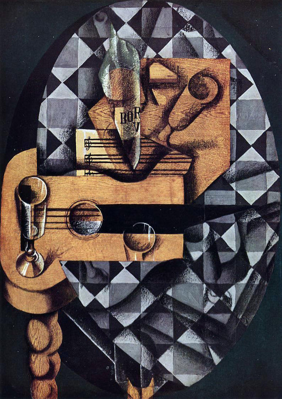  Juan Gris Guitar, Glasses and Bottle - Art Print