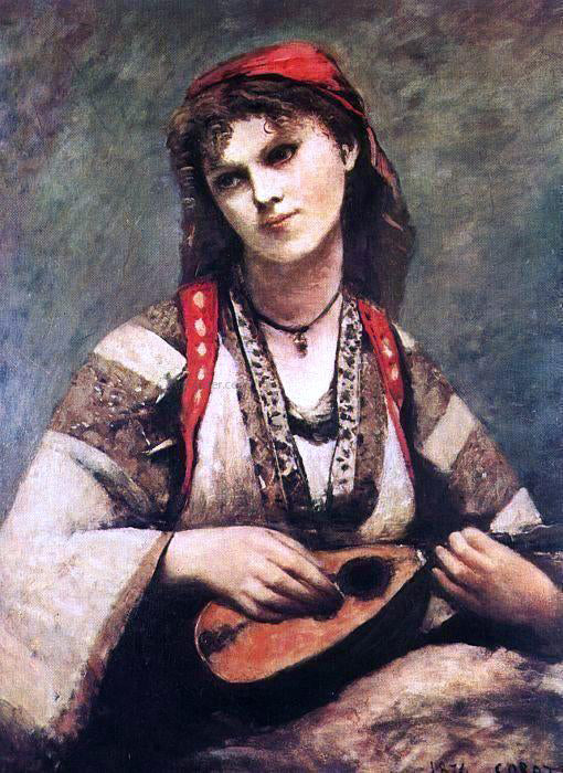  Jean-Baptiste-Camille Corot Gypsy with a Mandolin - Art Print